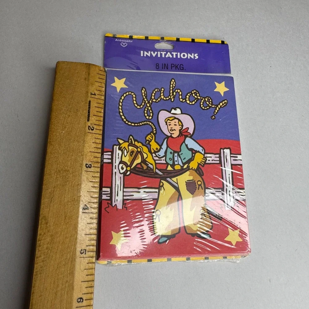 Vintage Ambassador Hallmark Cowboy Birthday Party Invitations 8 Count Sealed USA